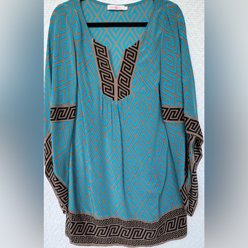 Alice & Trixie Geometric Greek Key Tunic Dress in Silk Size M